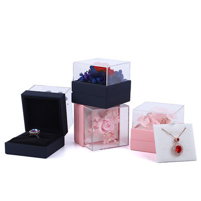 Vierkante rozen bloemen sieraden verpakkingsdoos bloemen ring doos voor cadeautje Custom Design