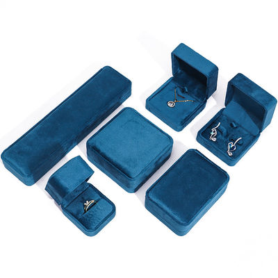 Groothandel productie warm verkopen Luxe Juwelen Doos Gepersonaliseerd Custom logo High end Blauwe halsketting Armband Oordelen Ring Verpakking Fluwelen Juwelen Doos