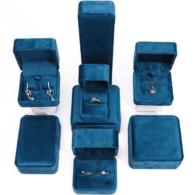 Groothandel productie warm verkopen Luxe Juwelen Doos Gepersonaliseerd Custom logo High end Blauwe halsketting Armband Oordelen Ring Verpakking Fluwelen Juwelen Doos