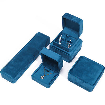 Groothandel productie warm verkopen Luxe Juwelen Doos Gepersonaliseerd Custom logo High end Blauwe halsketting Armband Oordelen Ring Verpakking Fluwelen Juwelen Doos