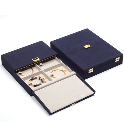 Blauwe microvezel leer juwelen cadeaubon Custom juwelen verpakking 29x23x5cm