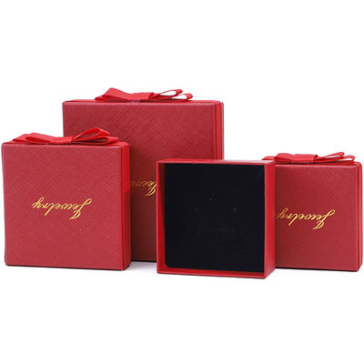 Custom Logo Rood Papier Juwelen Doos Voor Halsketting Oornaden Ring Handgemaakte rechthoek