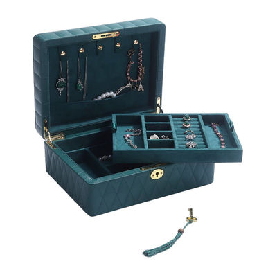 Multifunktioneel Diamantkorrels Juwelenopslagdoos Lederen Juwelenorganisator Met Tassel
