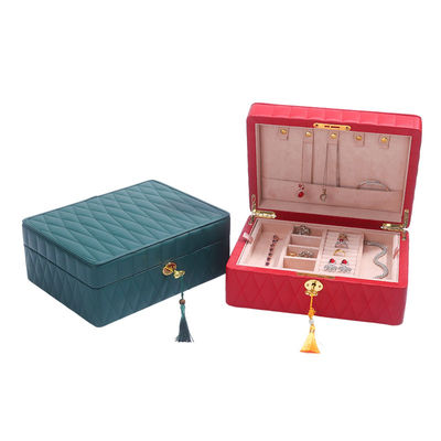 Multifunktioneel Diamantkorrels Juwelenopslagdoos Lederen Juwelenorganisator Met Tassel