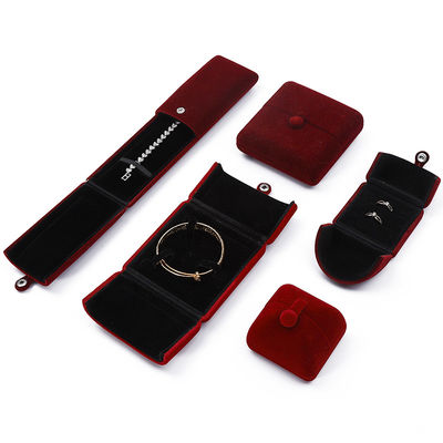 Donkerrood zacht fluweel sieraden doos Clamshell in de vorm van sieraden set Doos Verpakking