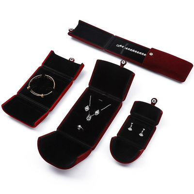 Donkerrood zacht fluweel sieraden doos Clamshell in de vorm van sieraden set Doos Verpakking