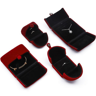 Donkerrood zacht fluweel sieraden doos Clamshell in de vorm van sieraden set Doos Verpakking