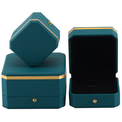 kopen Donkergroen Upscale Octogonale Fake Leer Luxe Box Gold Trim Juwelen Verpakking online manufacture