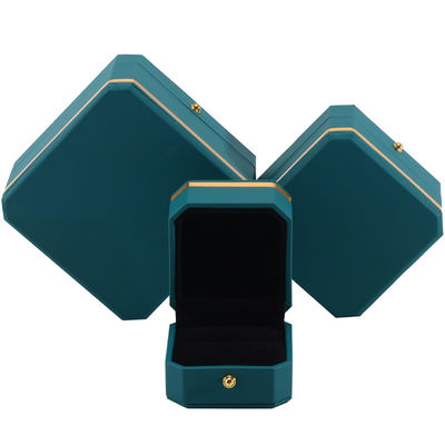 Donkergroen Upscale Octogonale Fake Leer Luxe Box Gold Trim Juwelen Verpakking