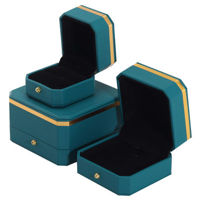 Donkergroen Upscale Octogonale Fake Leer Luxe Box Gold Trim Juwelen Verpakking