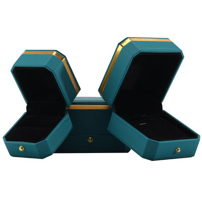 Donkergroen Upscale Octogonale Fake Leer Luxe Box Gold Trim Juwelen Verpakking