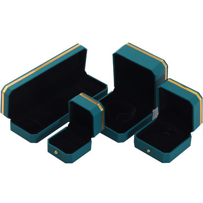 Donkergroen Upscale Octogonale Fake Leer Luxe Box Gold Trim Juwelen Verpakking
