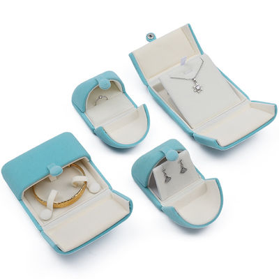 Cyan zachte gladde fluweel sieraden verpakkingsdoos Clamshell in de vorm van sieraden cadeau doos