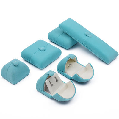 Cyan zachte gladde fluweel sieraden verpakkingsdoos Clamshell in de vorm van sieraden cadeau doos