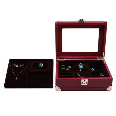 Luxe hoekbescherming PU leder sieraden opslag organisator case met spiegel
