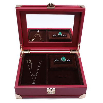 Luxe hoekbescherming PU leder sieraden opslag organisator case met spiegel