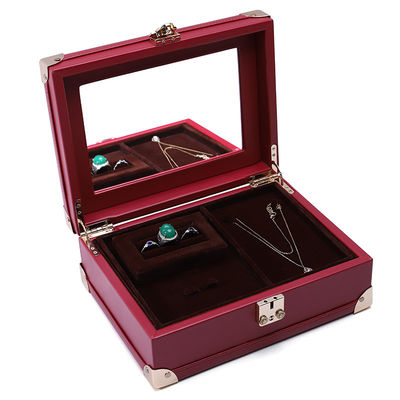Luxe hoekbescherming PU leder sieraden opslag organisator case met spiegel
