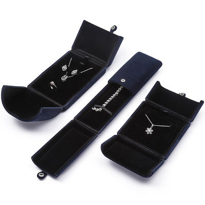 China productie Groothandel hoge kwaliteit Sieraden verpakking Doos Custom luxe Grote Sieraden Set doos Ketting Armband Oorbellen Ring verpakking handgemaakte blauwe fluwelen dubbele deur Sieraden Doos met logo