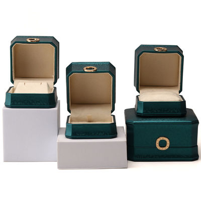 Donkergroen achthoekig PU leer sieraden verpakkingsdoos met ring ornament