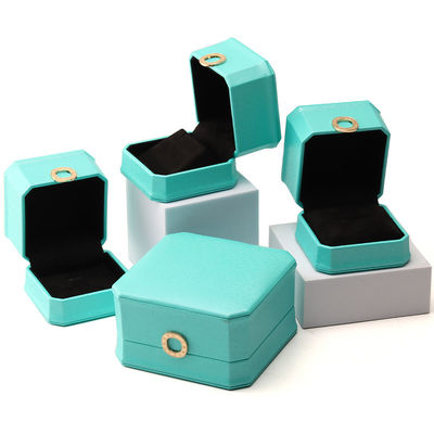 Octogonale Cyan Ring Ornament PU Lederen Juwelen Luxe Verpakkingsdoos Organisator