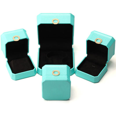 Octogonale Cyan Ring Ornament PU Lederen Juwelen Luxe Verpakkingsdoos Organisator
