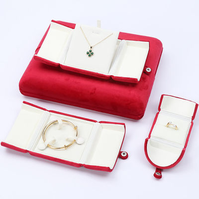 kopen Hoogwaardige Clamshell-vorm Rood fluwelen juwelendoos Luxe verpakkingsdozen voor opslag online manufacture