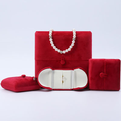 China Productie Groothandel Luxe Juwelen Doos verpakking Custom high end halsketting Armband Oorbellen Ring Verpakking dubbele deur Fluweel rood juwelendoos met logo