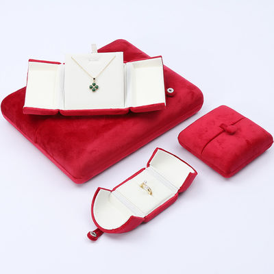 China Productie Groothandel Luxe Juwelen Doos verpakking Custom high end halsketting Armband Oorbellen Ring Verpakking dubbele deur Fluweel rood juwelendoos met logo
