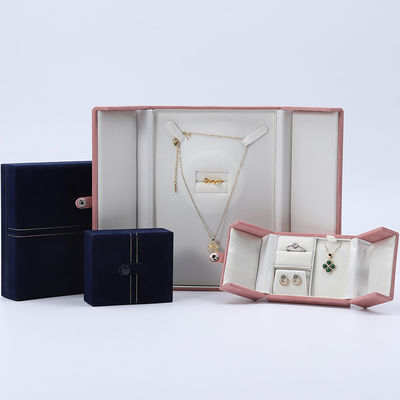 Multifunktioneel Custom Branded Velvet Jewellery Case Verpakking Met Knop Sluiting