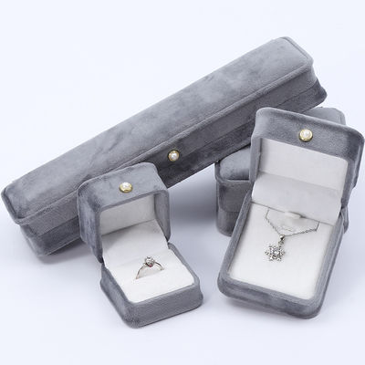 Grijze ronde hoek parel ornament fluweel juwelen doos luxe juwelen verpakkingsdoos