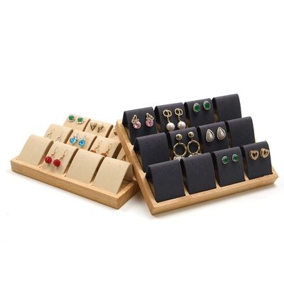 kopen Zachte fluwelen cover Houten sieraden opslag Display tray Stand voor de oren studs Druppels online manufacture