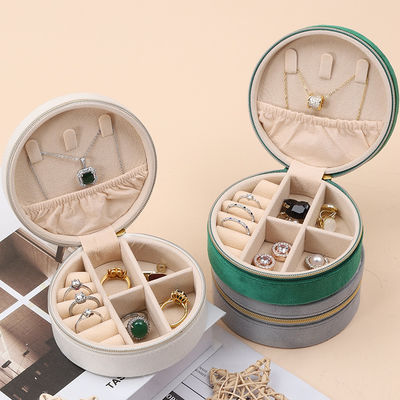 kopen Ronde vorm zachte fluweel sieraden opslagdoos organisator rits zak voor reizen online manufacture