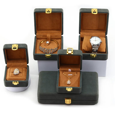Grijze groene gladde zachte fluweel sieraden organisator doos voor luxe verpakking