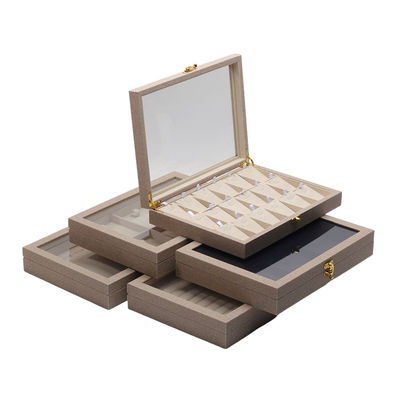 kopen Meerdere cellen Juweliersware Display Plaat Transparent Cover Leer Juweliersware Display Tray online manufacture