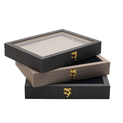 Meerdere cellen Juweliersware Display Plaat Transparent Cover Leer Juweliersware Display Tray