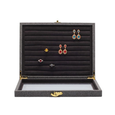 Meerdere cellen Juweliersware Display Plaat Transparent Cover Leer Juweliersware Display Tray