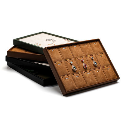 Soft Velvet Interior PU Leather Jewelry Display Tray Props voor Ring Ear Studs