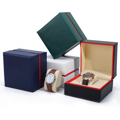 Zacht handig Stijlvol PU Lederen Horloge Verpakkingsdoos Rode Rand Opbergkoffer voor cadeau