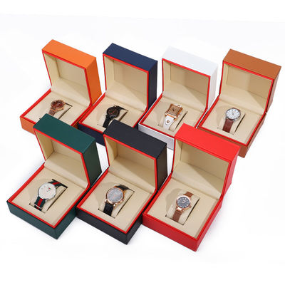 Zacht handig Stijlvol PU Lederen Horloge Verpakkingsdoos Rode Rand Opbergkoffer voor cadeau