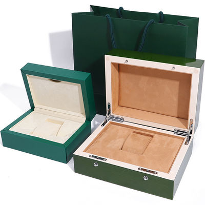 kopen Hoogwaardige groene houten horlogekist voor luxe cadeaupakketten met omgedraaide tas online manufacture