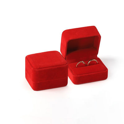 kopen Groothandel Op maat gemaakte luxe juwelen Dubbele ring doos Gepersonaliseerd Custom logo Fluweel Rood Juwelen Verlovingsring Verpakkingsdoos online manufacture