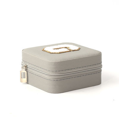 Kleine lederen grijze sieraden organisator reiskoffer sieraden opslagdoos