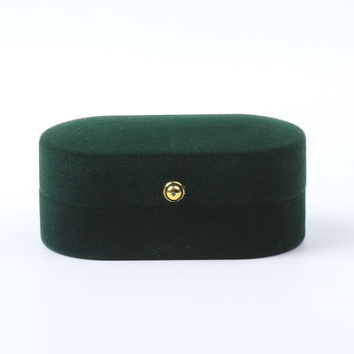 Groothandel Vervaardiging Luxe Juwelen Doos Gepersonaliseerd Custom Groen Fluwelen Juwelen Verpakking Bruiloft Verloving Dubbele Ring Doos Met Logo