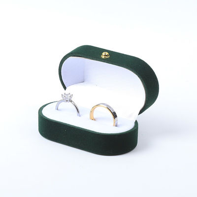 Groothandel Vervaardiging Luxe Juwelen Doos Gepersonaliseerd Custom Groen Fluwelen Juwelen Verpakking Bruiloft Verloving Dubbele Ring Doos Met Logo