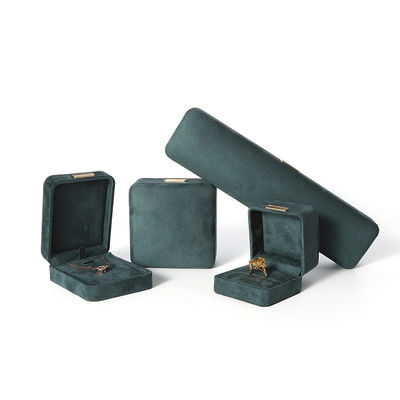 Groothandel Productie Luxe Juwelen Doos Gepersonaliseerd Custom High End Halsketting Armband Oordelen Ring Juwelen Set Verpakking Fluweel donkergroen Juwelen Doos met logo