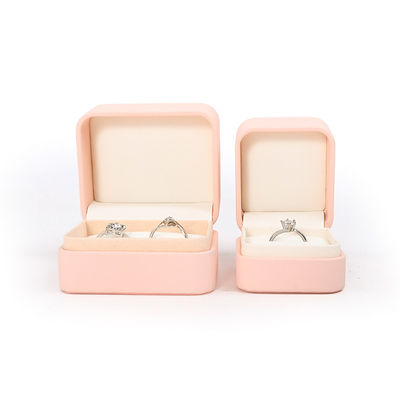 Groothandel Juwelen Verpakking Ring Box Custom Juwelen Verpakking Luxe roze Leders sieraden dubbele Ring Box voor bruiloft verloving