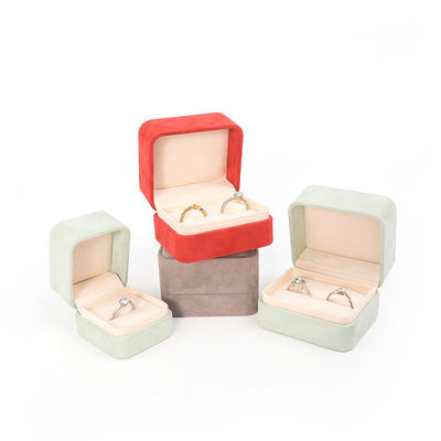 Groothandel High End Juwelen Verpakking Ring Box Custom logo Juwelen Verpakking Luxe Dubbele Verloving Velvet Ring Box