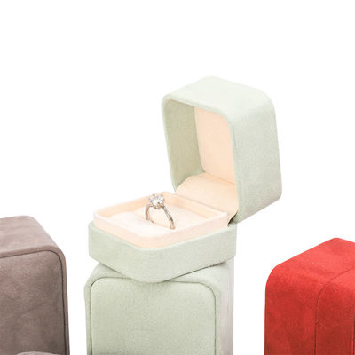 Groothandel High End Juwelen Verpakking Ring Box Custom logo Juwelen Verpakking Luxe Dubbele Verloving Velvet Ring Box