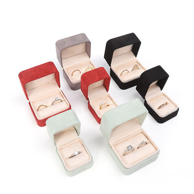 Groothandel High End Juwelen Verpakking Ring Box Custom logo Juwelen Verpakking Luxe Dubbele Verloving Velvet Ring Box