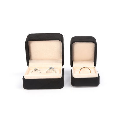 Groothandel High End Juwelen Verpakking Ring Box Custom logo Juwelen Verpakking Luxe Dubbele Verloving Velvet Ring Box